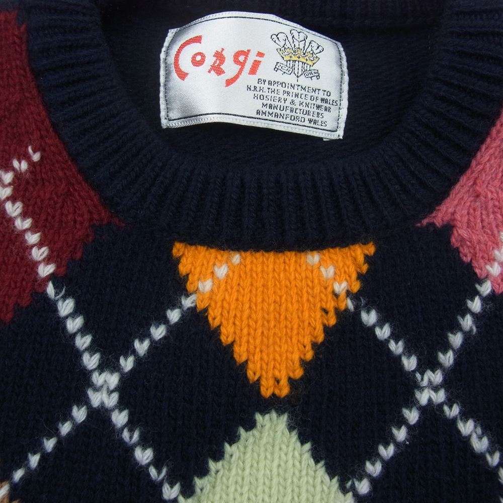 コーギー ARGYLE MULTI CR KNIT SWEATER WOOL アーガイル マルチカラー ウール100％ ニット セーター ネイビー系 S【中古】