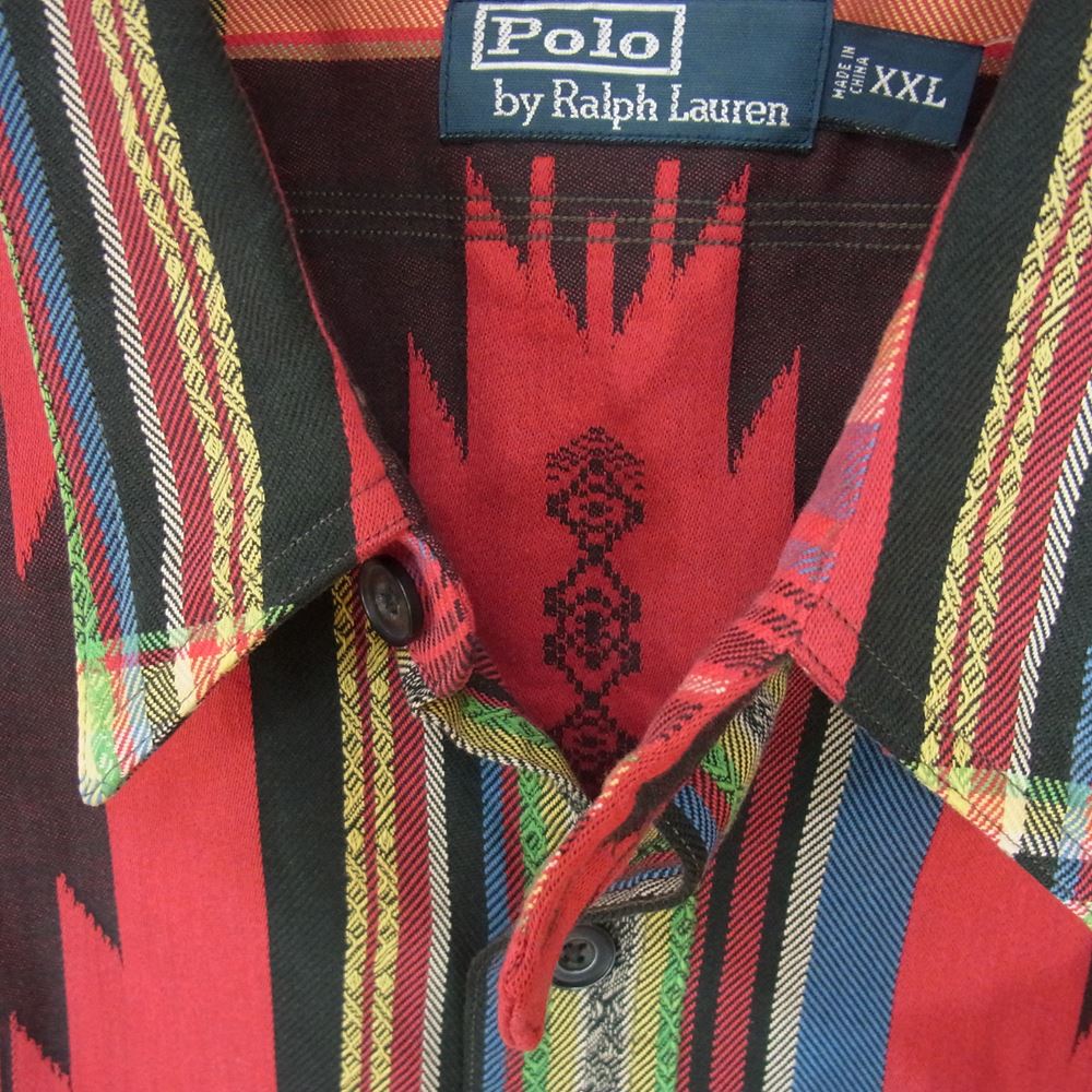 POLO RALPH LAUREN ポロ・ラルフローレン 90s チンストラップ ネイティブ 総柄 長袖 シャツ レッド系 XXL【中古】