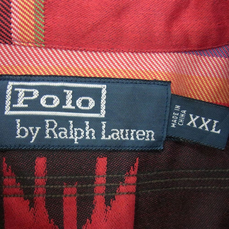 POLO RALPH LAUREN ポロ・ラルフローレン 90s チンストラップ ネイティブ 総柄 長袖 シャツ レッド系 XXL【中古】