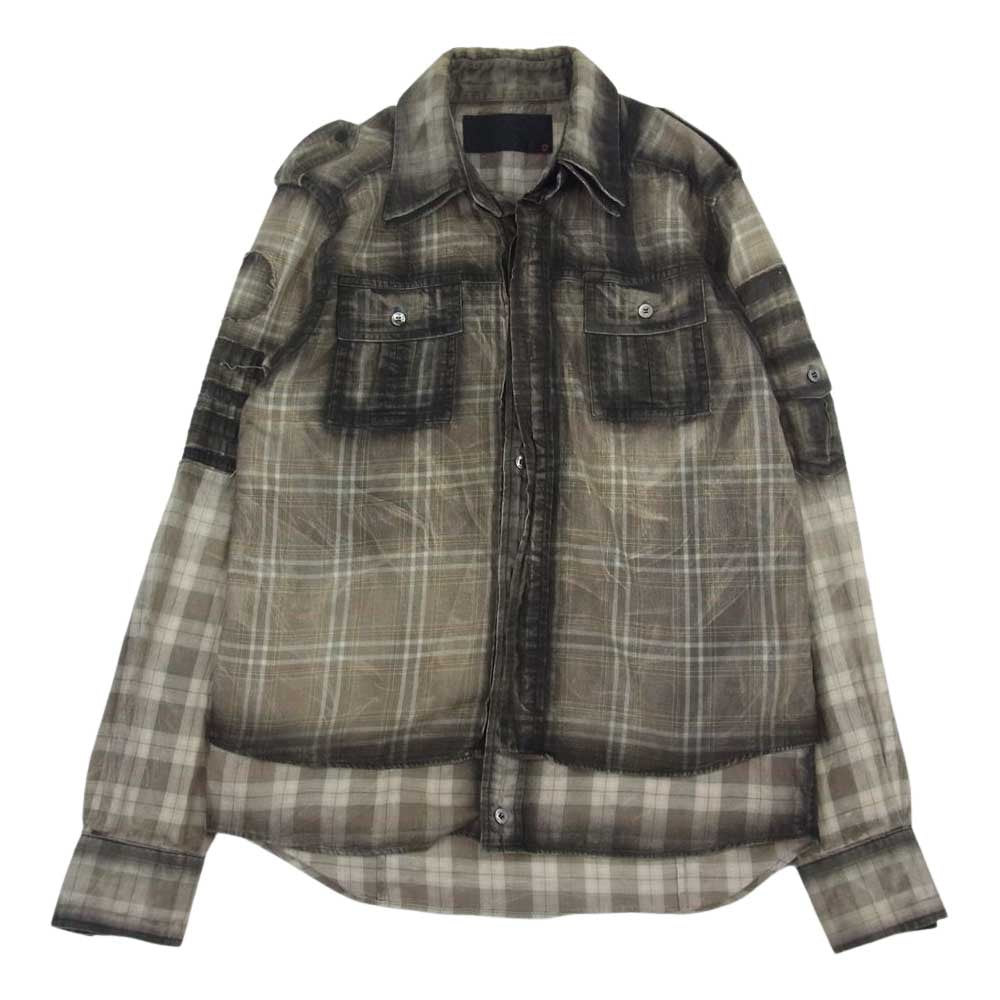 ROEN ロエン 77136017 TARTAN SKULL SHIRT タータンチェック スカルペイント レイヤード ミリタリー 長袖 シャツ ブラウン系 46【中古】