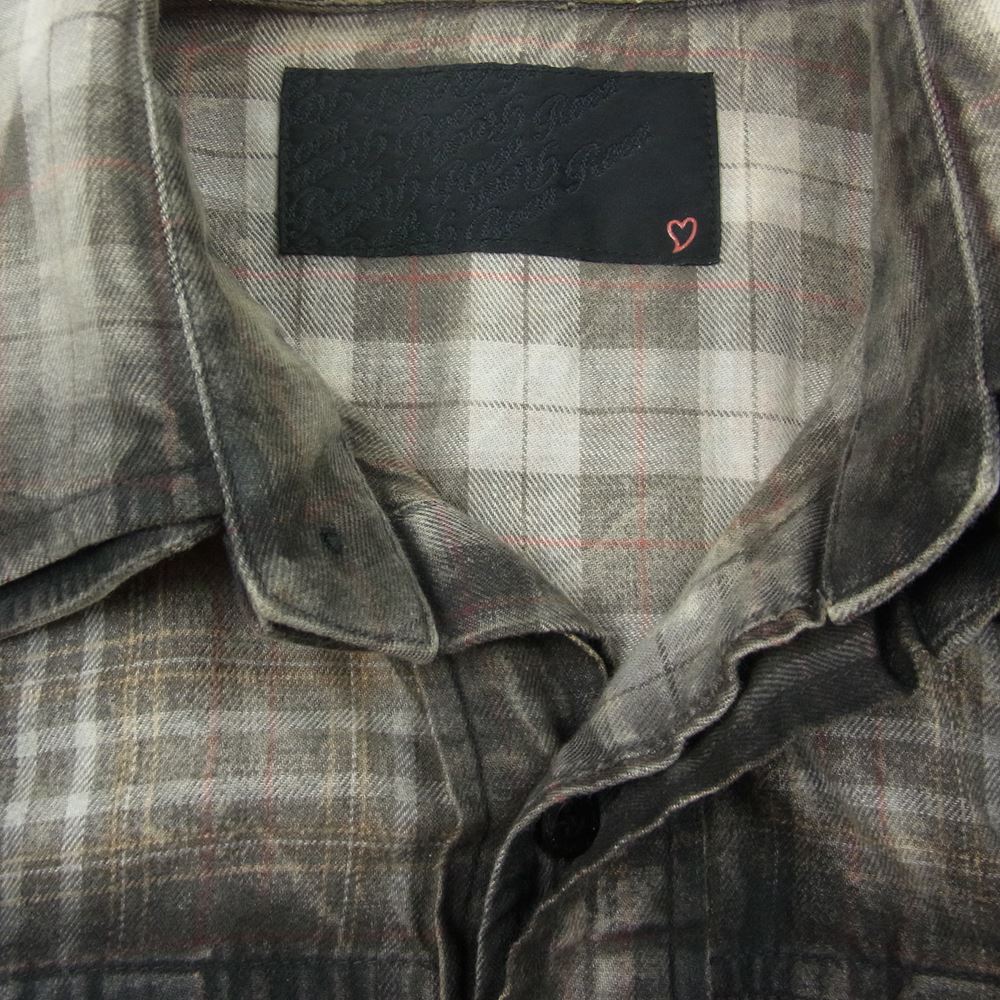ROEN ロエン 77136017 TARTAN SKULL SHIRT タータンチェック スカルペイント レイヤード ミリタリー 長袖 シャツ ブラウン系 46【中古】