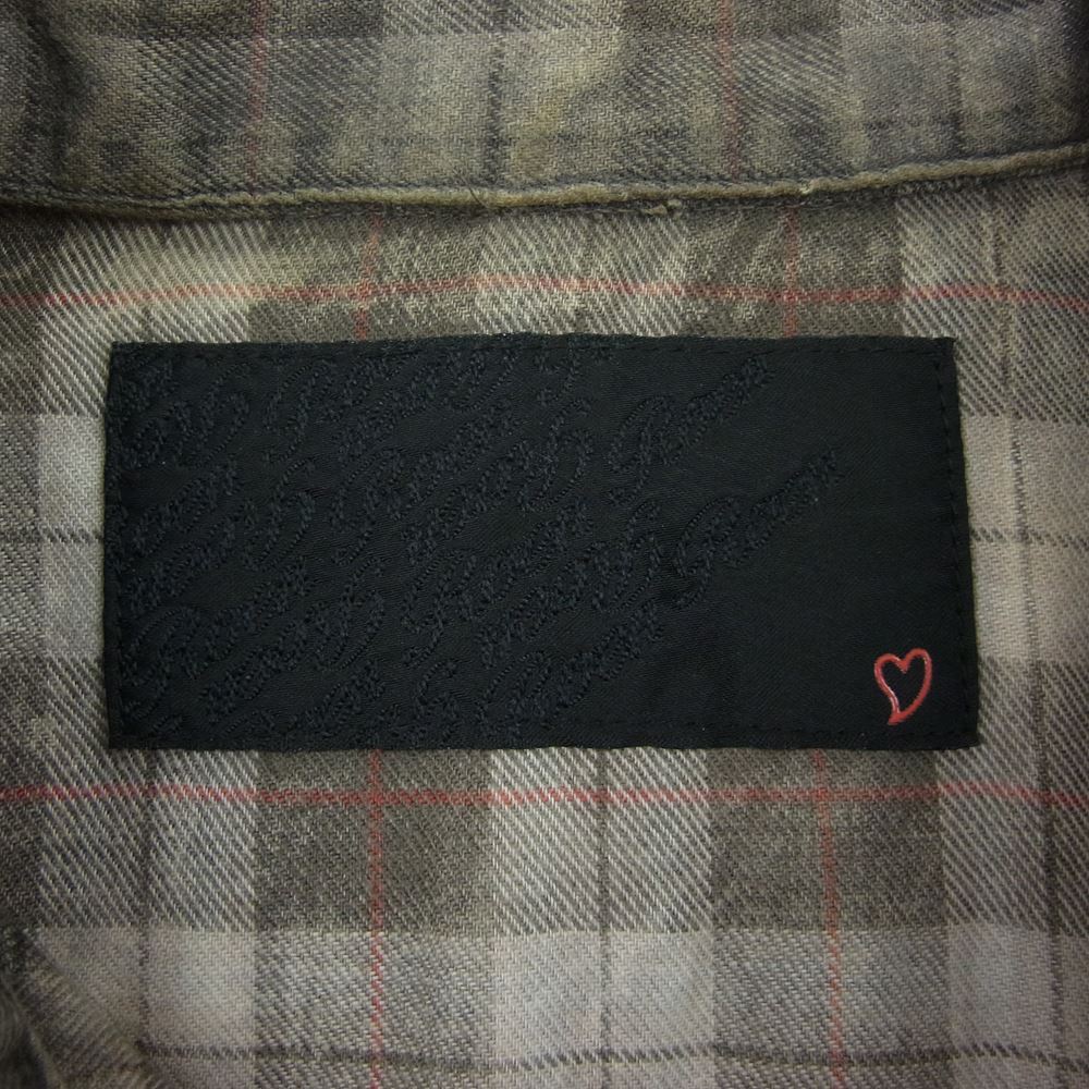 ROEN ロエン 77136017 TARTAN SKULL SHIRT タータンチェック スカルペイント レイヤード ミリタリー 長袖 シャツ ブラウン系 46【中古】