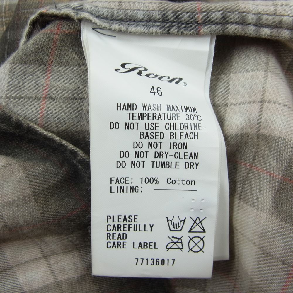ROEN ロエン 77136017 TARTAN SKULL SHIRT タータンチェック スカルペイント レイヤード ミリタリー 長袖 シャツ ブラウン系 46【中古】