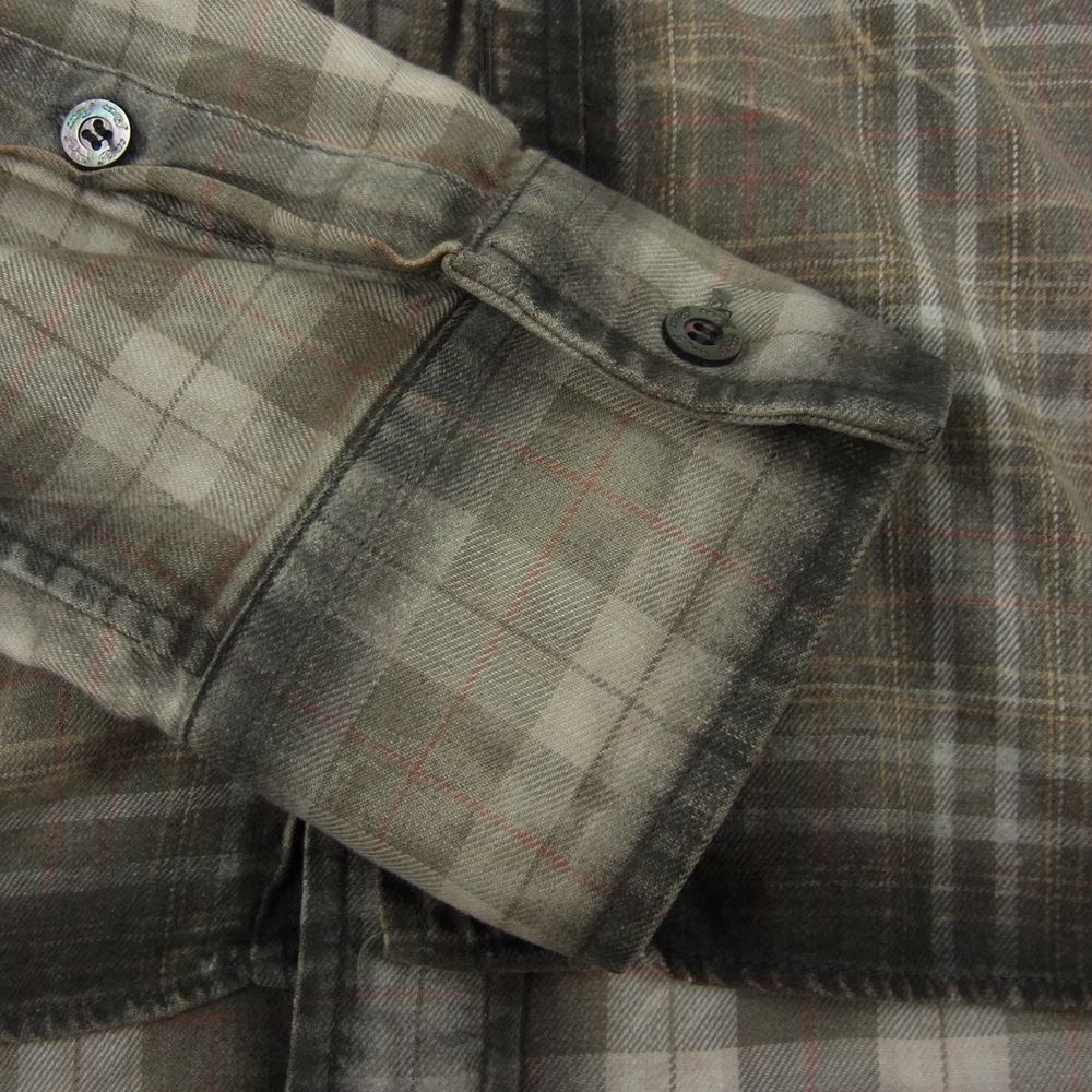 ROEN ロエン 77136017 TARTAN SKULL SHIRT タータンチェック スカルペイント レイヤード ミリタリー 長袖 シャツ ブラウン系 46【中古】