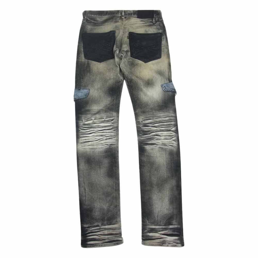 ROEN ロエン 88133802 スカル刺繍 ディアスキン 鹿革 コーティング ペイント デニムパンツ ジーンズ ブラック系 31【中古】