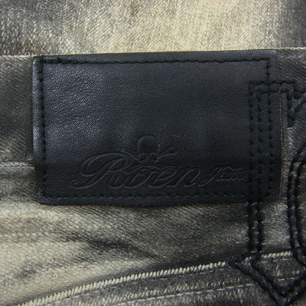 ROEN ロエン 88133802 スカル刺繍 ディアスキン 鹿革 コーティング ペイント デニムパンツ ジーンズ ブラック系 31【中古】