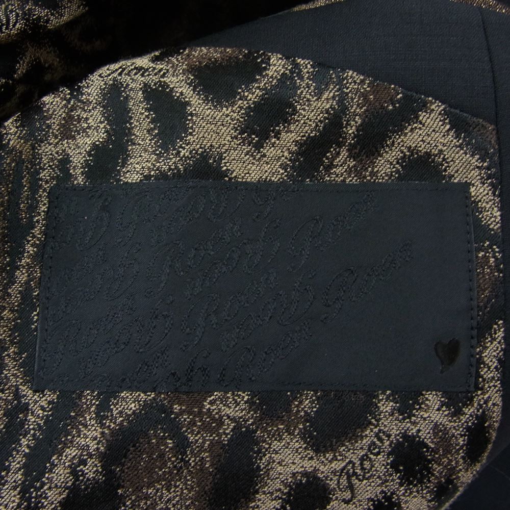 ROEN ロエン 72131014 スカルスワロフスキー 袖ストライプ切替 裏地レオパード シングルブレスト 2B テーラードジャケット ブラック系 48【中古】