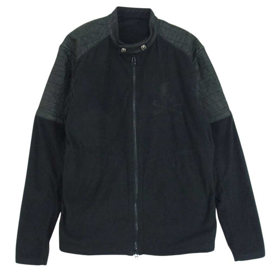 ROEN ロエン 79147046 スカル刺繍 レザー切替 バイカー フリースジャケット ブラック系 48【中古】