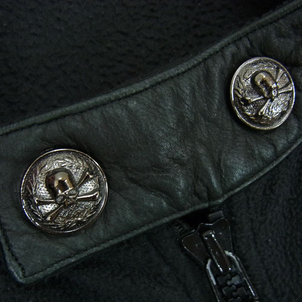 ROEN ロエン 79147046 スカル刺繍 レザー切替 バイカー フリースジャケット ブラック系 48【中古】