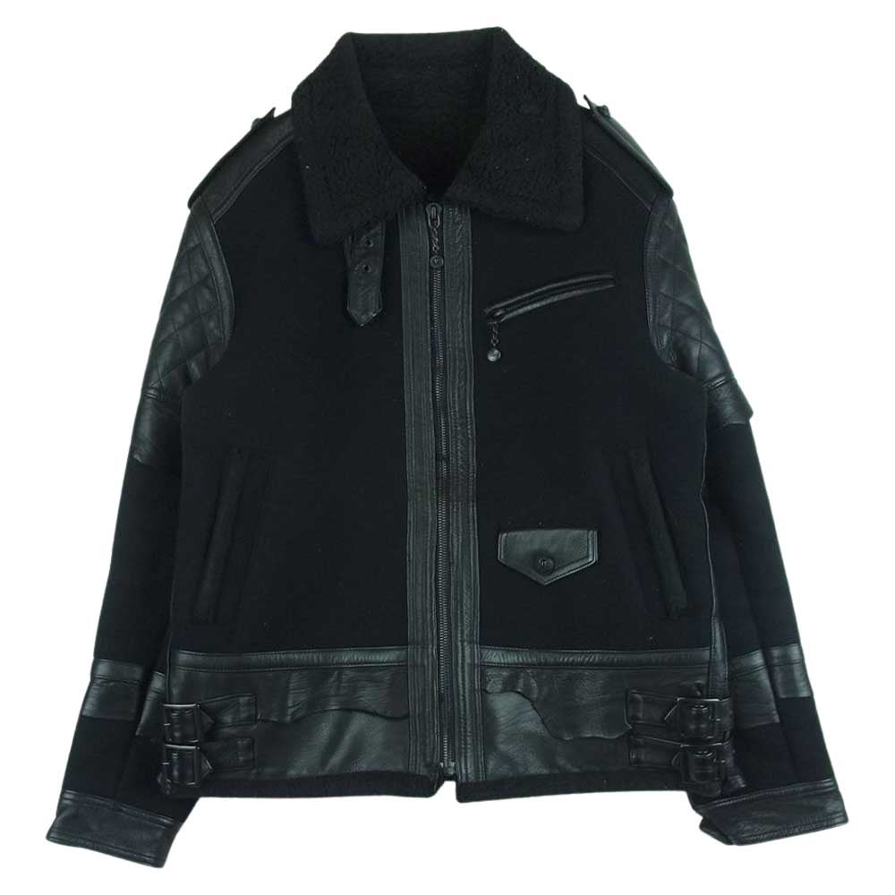 ROEN ロエン 71132201 フライト フェイクムートン ディアスキン 鹿革 ライダース ジャケット ブラック系 48【中古】