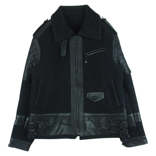 ROEN ロエン 71132201 フライト フェイクムートン ディアスキン 鹿革 ライダース ジャケット ブラック系 48【中古】