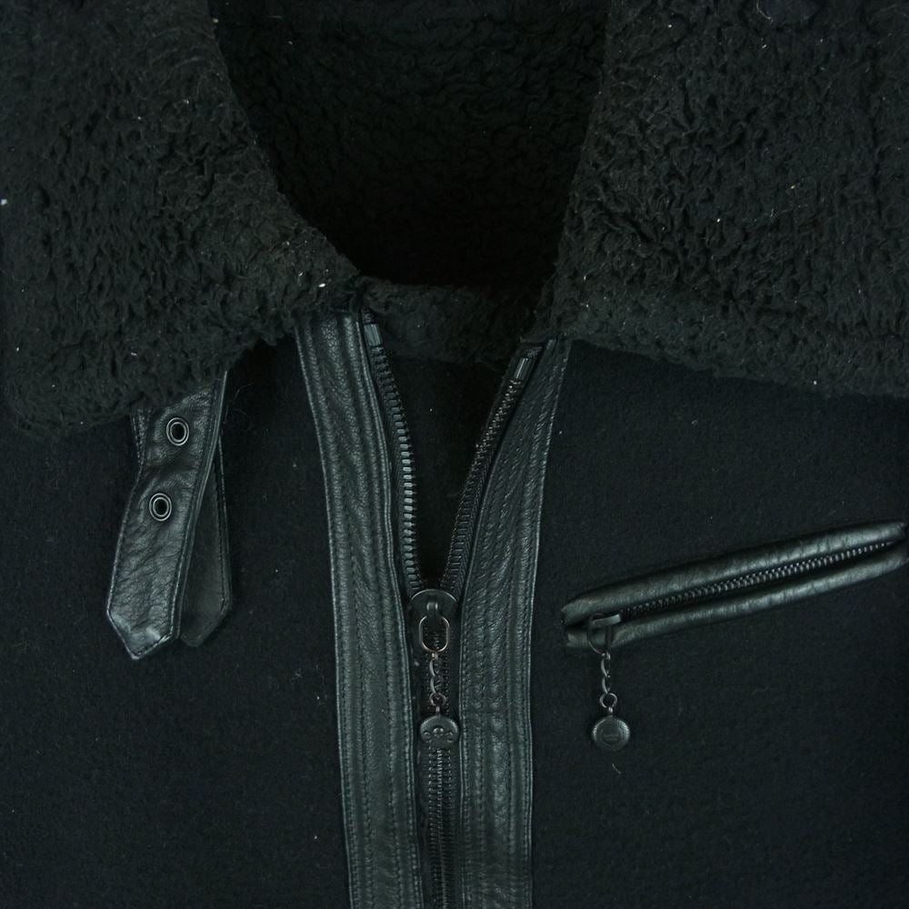 ROEN ロエン 71132201 フライト フェイクムートン ディアスキン 鹿革 ライダース ジャケット ブラック系 48【中古】
