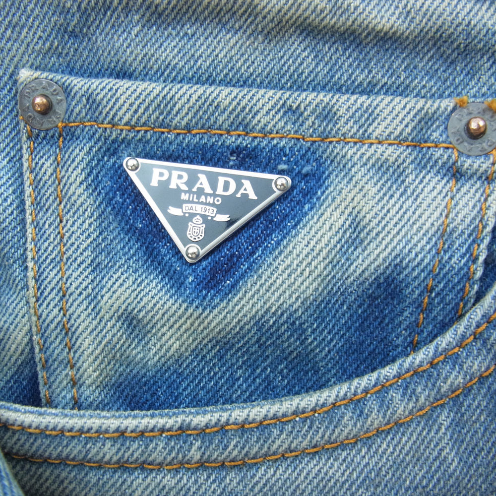 PRADA プラダ 23SS GEP351 三角プレート ロゴパッチ デニムパンツ インディゴブルー系 34【中古】
