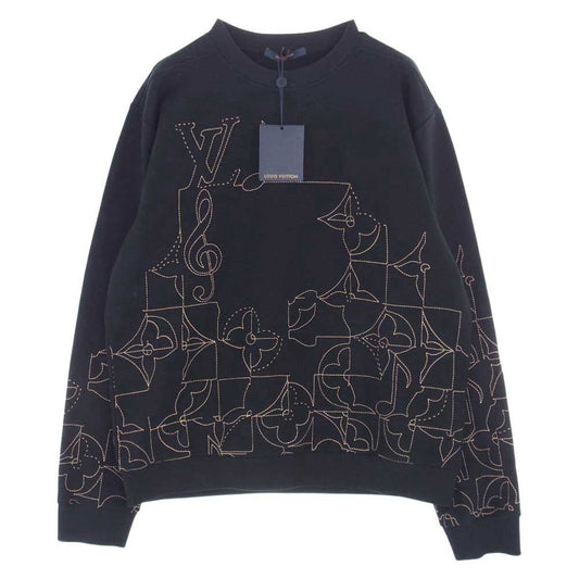 LOUIS VUITTON ルイ・ヴィトン 23SS 1AAT62 LV Music Line Embroidered Crewneck LVミュージックライン エンブロイダード クルーネック スウェット トレーナー ブラック系 XL【極上美品】【中古】