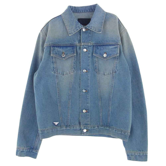PRADA プラダ 23SS GEB227 S231 12K1  三角プレート ロゴパッチ デニムジャケット インディゴブルー系 XL【中古】