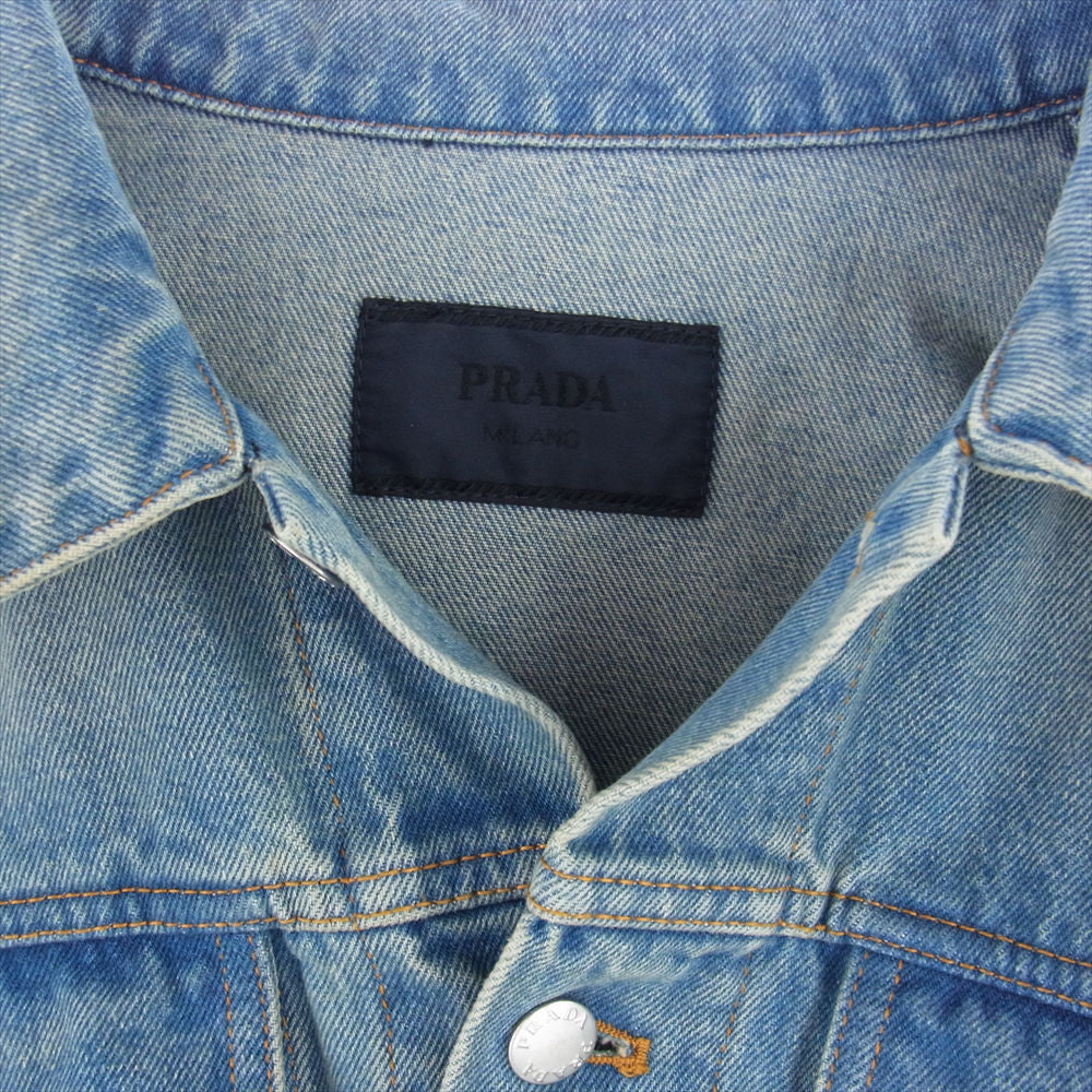 PRADA プラダ 23SS GEB227 S231 12K1  三角プレート ロゴパッチ デニムジャケット インディゴブルー系 XL【中古】
