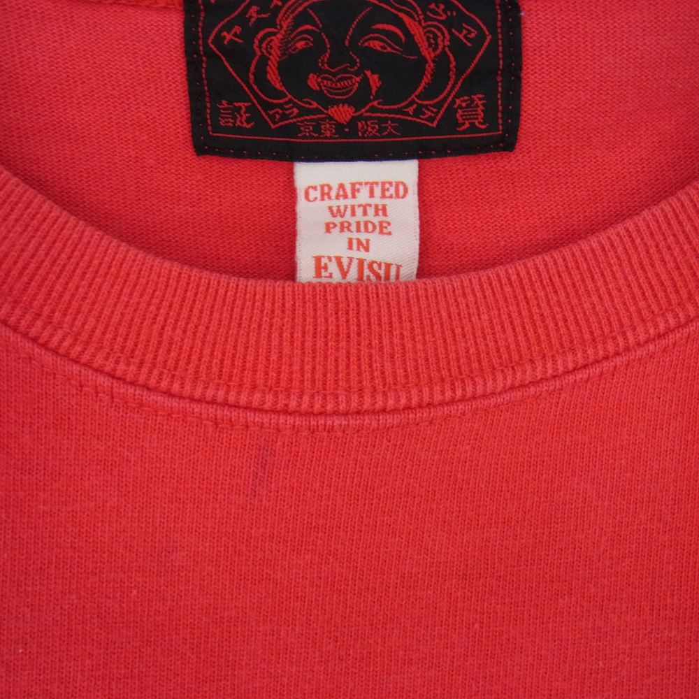 EVISU エヴィス 虎 刺繍　カモメ ポケット Tシャツ レッド系 40【中古】
