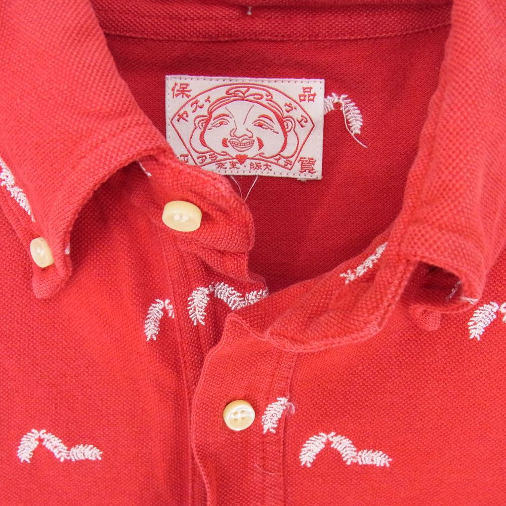 EVISU エヴィス 総柄 刺繍 半袖 BD ポロ シャツ レッド系 サイズ表記無【中古】
