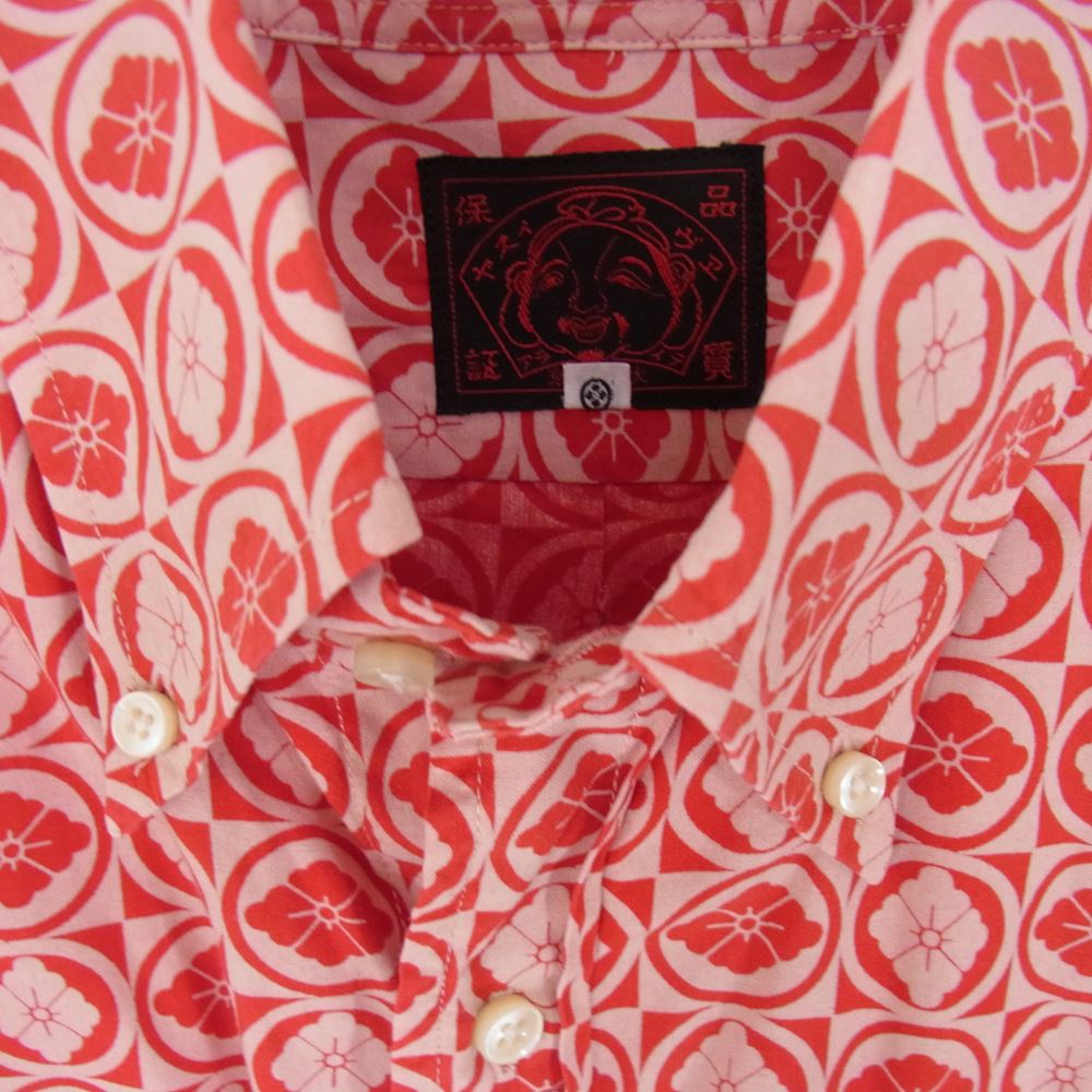 EVISU エヴィス 家紋 総柄 長袖 シャツ レッド系 40【中古】