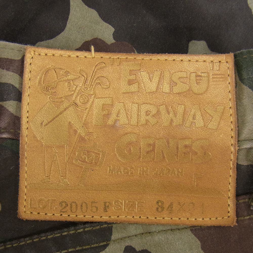 EVISU エヴィス 2005F FAIRWAY GENES フェアウェイ ジーンズ  ドットカモメ刺繍 カモ柄 パンツ カーキ系 34【中古】