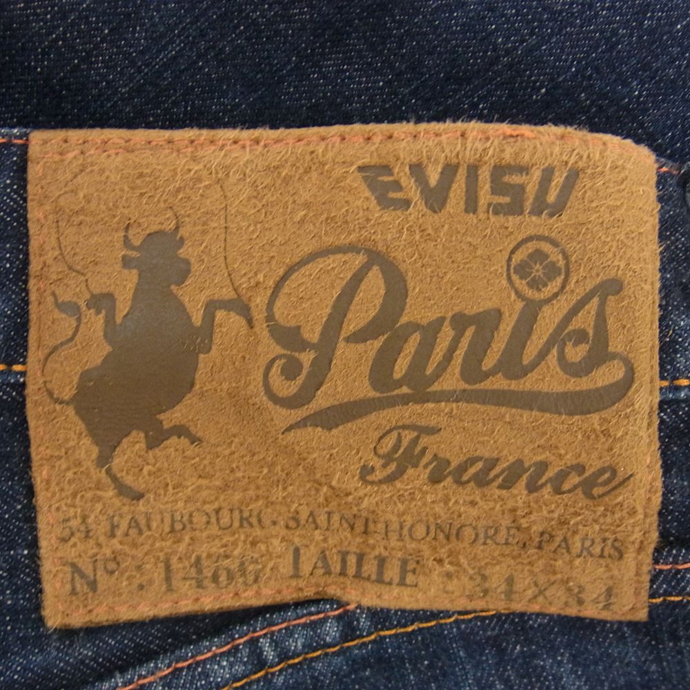 EVISU エヴィス 1460 Paris パリ 切抜き大黒 家紋ペイント 赤耳セルビッチ ストレート デニム パンツ インディゴブルー系 34【中古】
