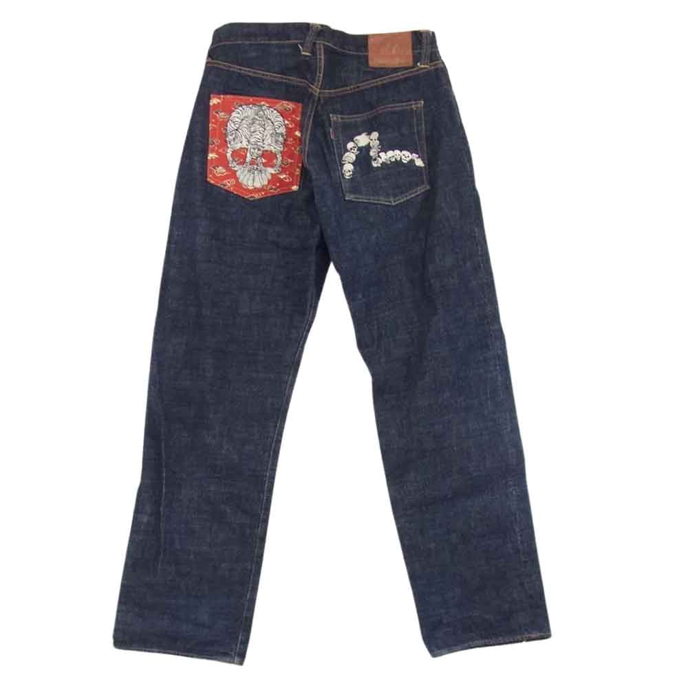 EVISU エヴィス 2001 スカル 刺繍 カモメ タイガー セルビッチ デニム パンツ インディゴブルー系 34【中古】