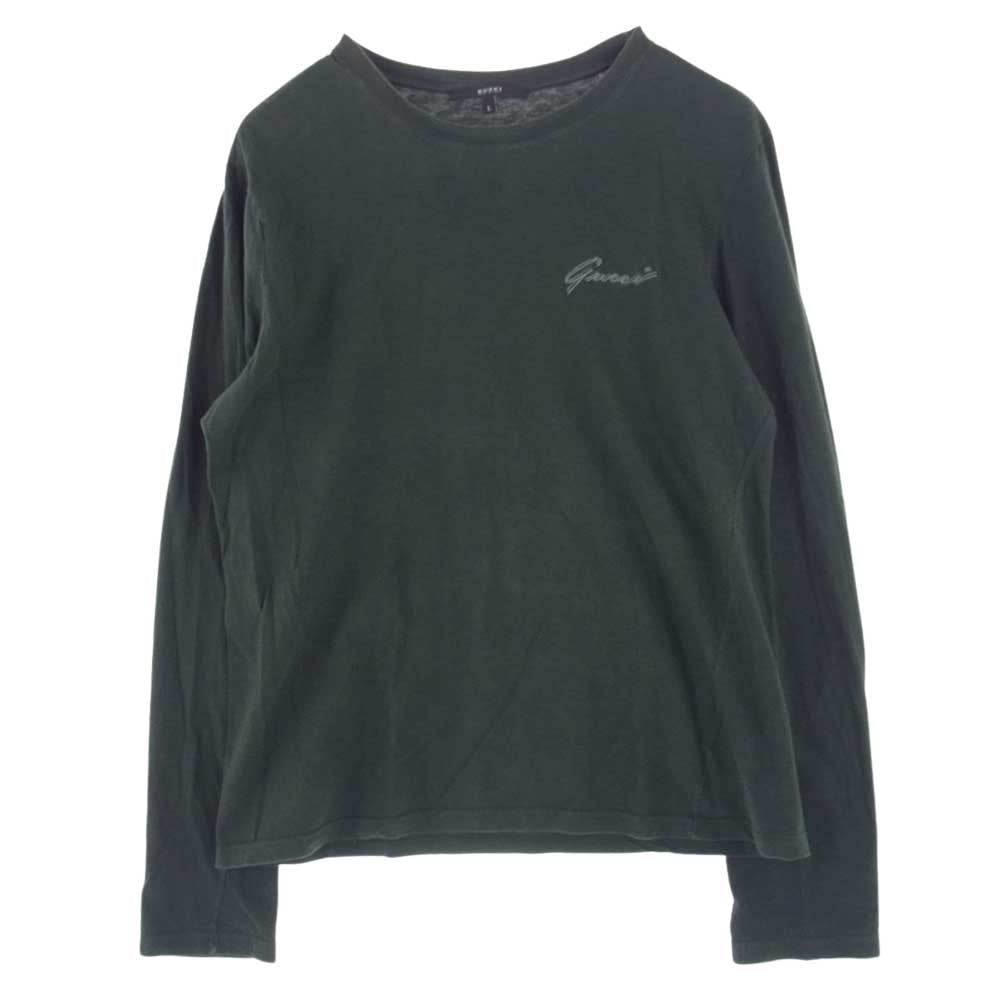 GUCCI グッチ 190208 X3221 胸ロゴ刺繍 長袖 クルーネック Tシャツ カットソー グリーン系 L【中古】