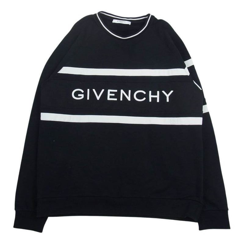 GIVENCHY ジバンシィ 19AW BMJ0383Y3P Embroidered Striped Loopback ロゴ刺繍 クルーネック スウェット  ブラック系 XL【中古】