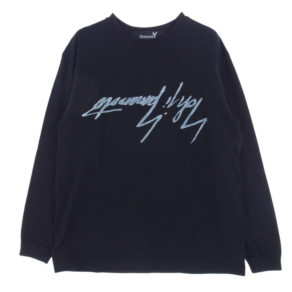 Yohji Yamamoto ヨウジヤマモト 18SS GD-T36-071 Mirrored YY Graphic 5.6 oz Long Sleeve 反転ロゴプリント 長袖 カットソー Tシャツ ブラック系 3【中古】