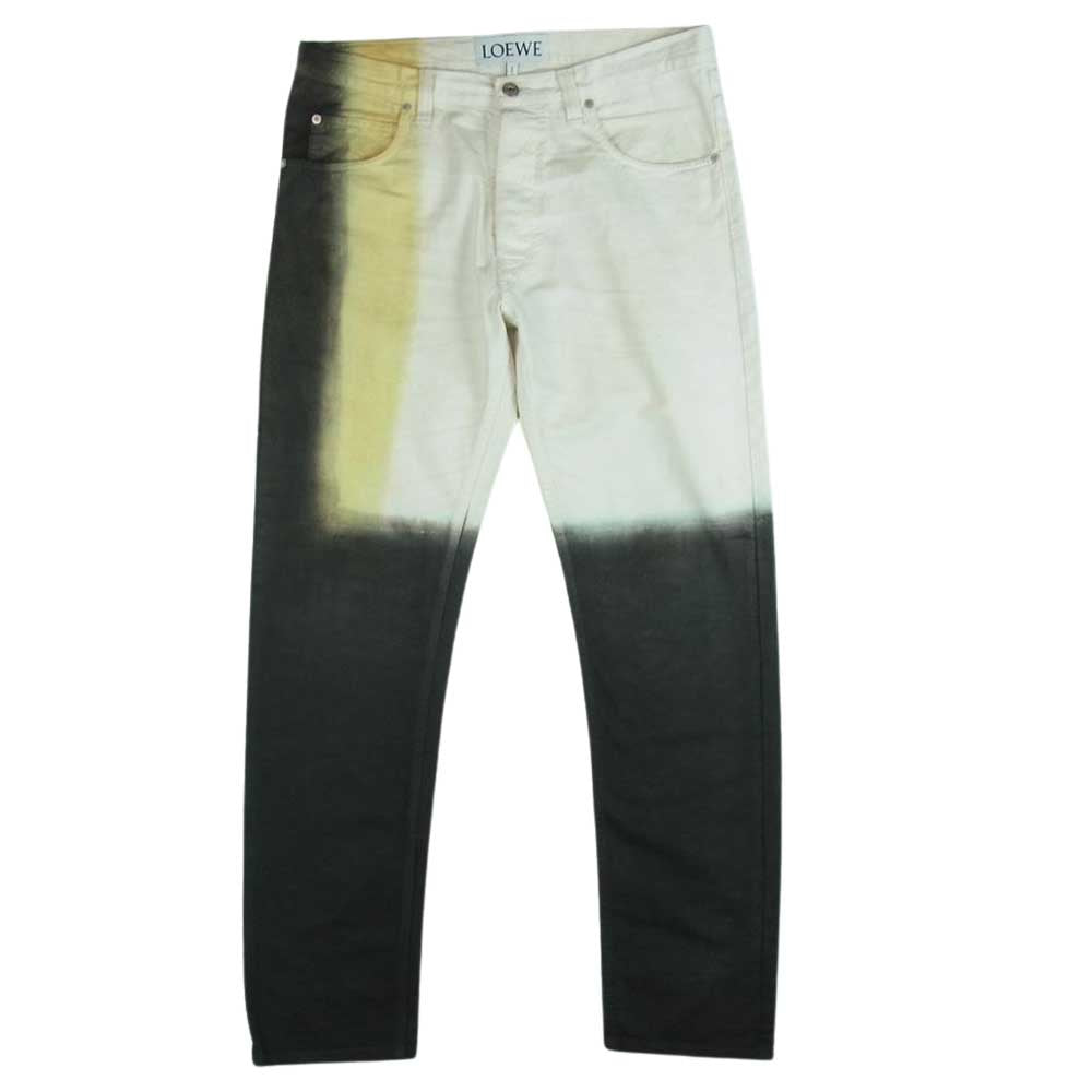 LOEWE ロエベ 19SS H2192300IB タイダイ染め ボタンフライ デニム パンツ イタリア製 オフホワイト系 ブラック系 イエロー系 48【中古】