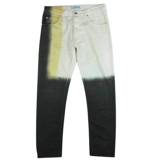 LOEWE ロエベ 19SS H2192300IB タイダイ染め ボタンフライ デニム パンツ イタリア製 オフホワイト系 ブラック系 イエロー系 48【中古】