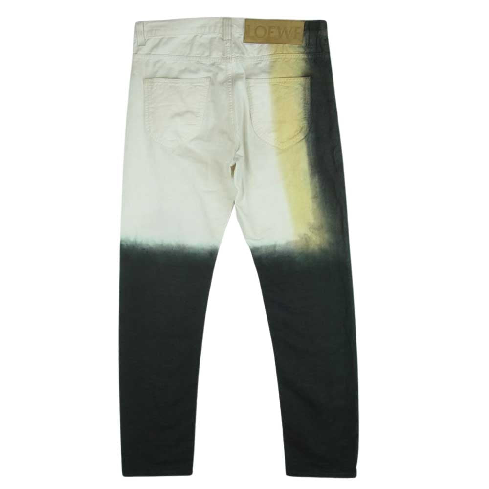 LOEWE ロエベ 19SS H2192300IB タイダイ染め ボタンフライ デニム パンツ イタリア製 オフホワイト系 ブラック系 イエロー系 48【中古】