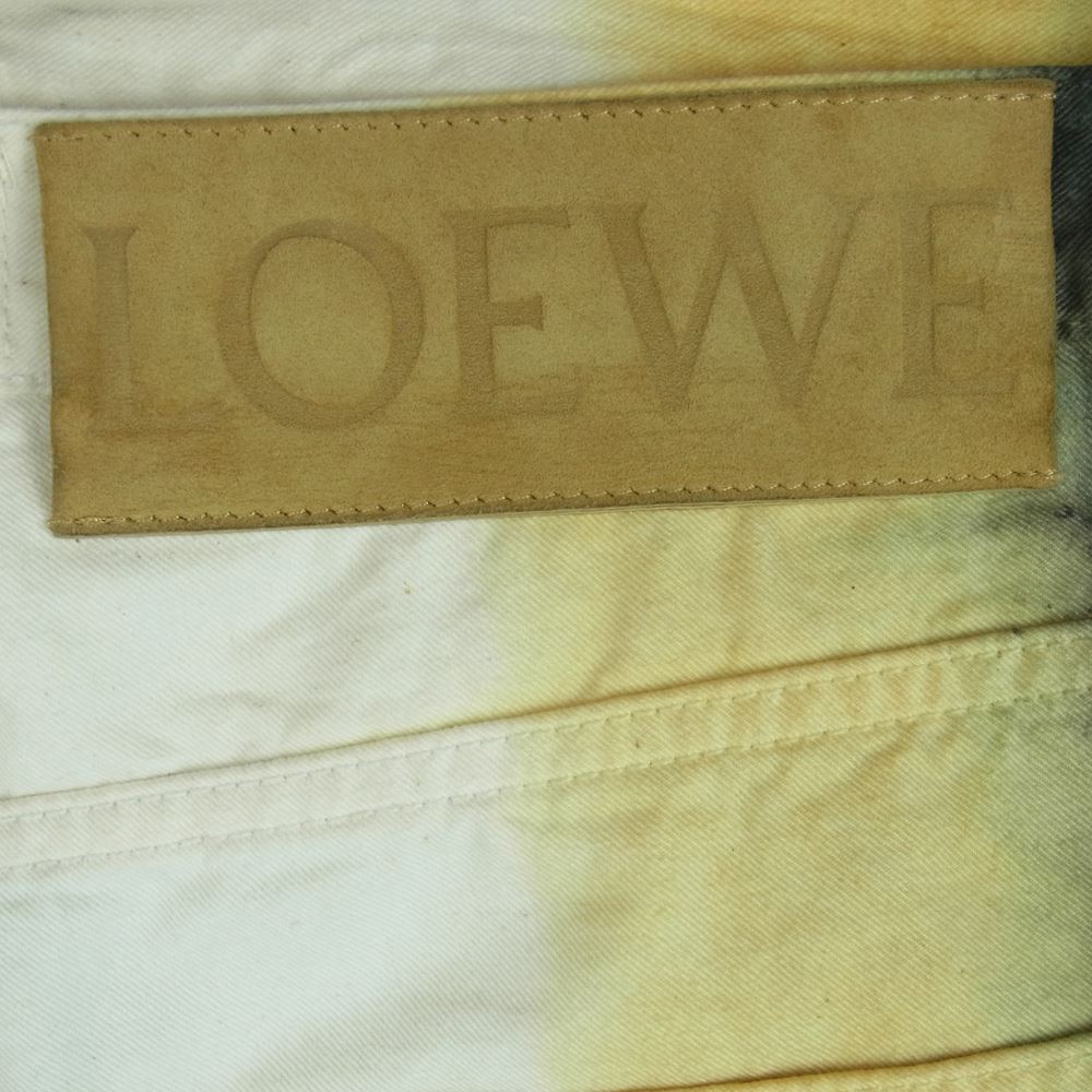 LOEWE ロエベ 19SS H2192300IB タイダイ染め ボタンフライ デニム パンツ イタリア製 オフホワイト系 ブラック系 イエロー系 48【中古】
