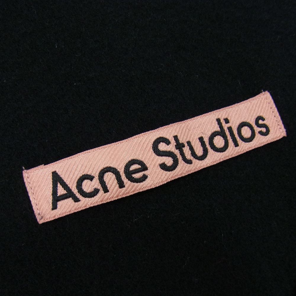 ACNE STUDIOS アクネストゥディオズ ヴァージンウール ロゴ フリンジ 大判 マフラー ストール ブラック系【中古】