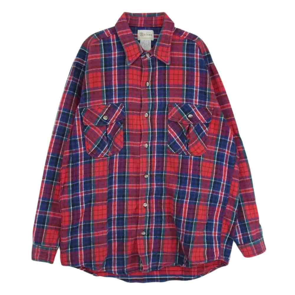 メルトン ヴィンテージ 90s USA製 ヘビーネル チェック シャツ レッド系 L【中古】