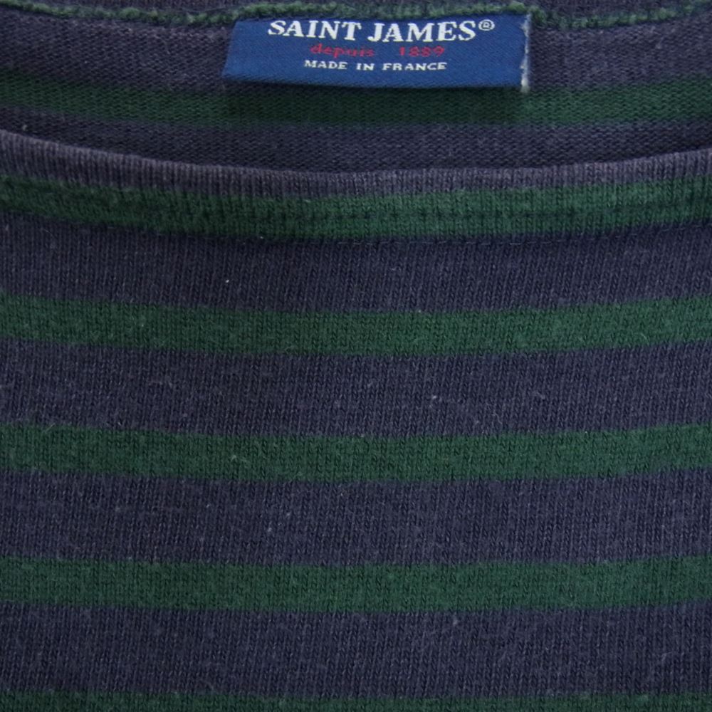 SAINT JAMES セントジェームス ボーダー バスクシャツ 長袖 Tシャツ グリーン ネイビー系 M【中古】