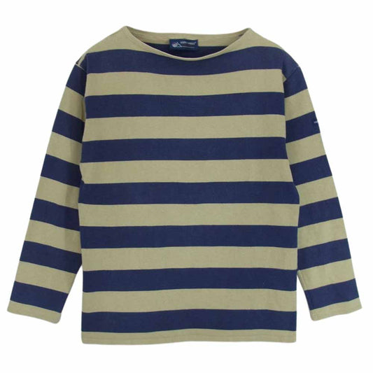SAINT JAMES セントジェームス ボーダー バスクシャツ 長袖 Tシャツ ネイビー ベージュ系 M【中古】