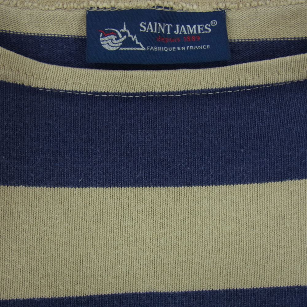 SAINT JAMES セントジェームス ボーダー バスクシャツ 長袖 Tシャツ ネイビー ベージュ系 M【中古】