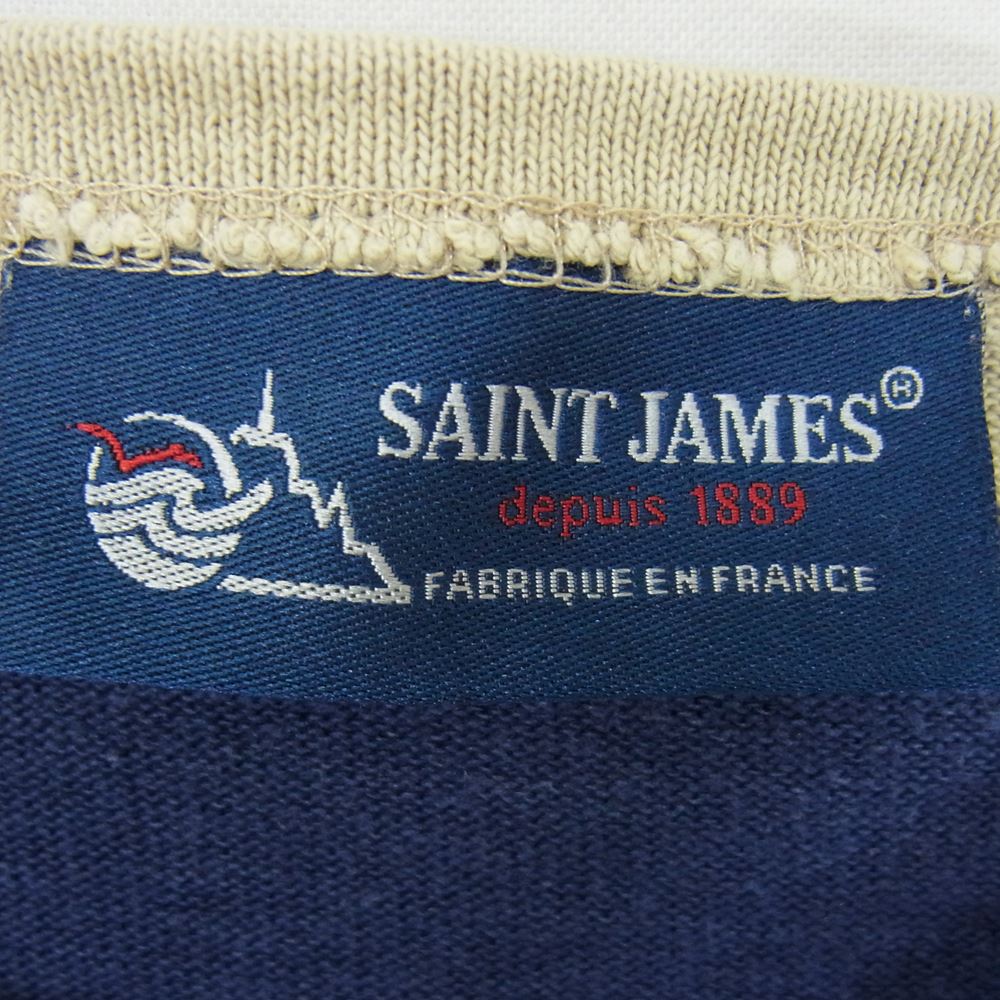 SAINT JAMES セントジェームス ボーダー バスクシャツ 長袖 Tシャツ ネイビー ベージュ系 M【中古】