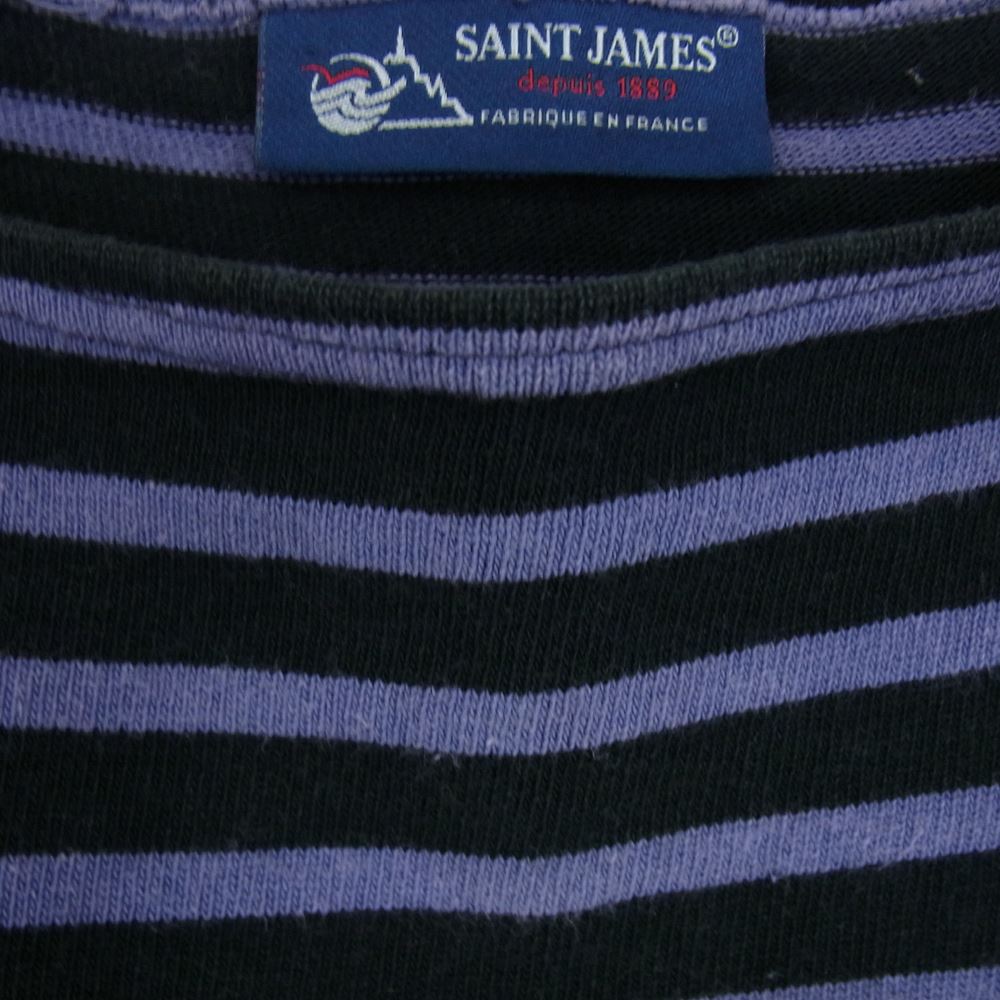 SAINT JAMES セントジェームス ボーダー バスクシャツ 長袖 Tシャツ ブラック パープル系 M【中古】