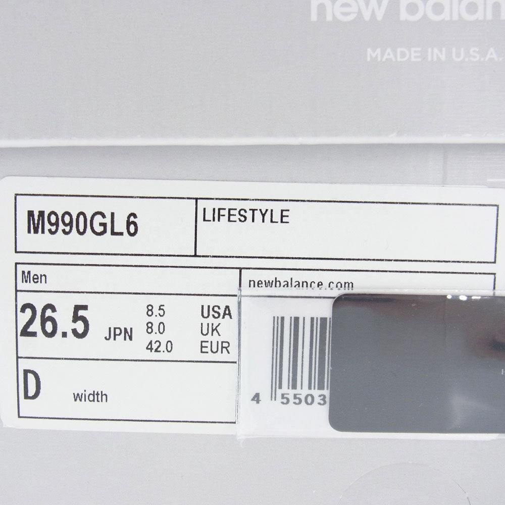 NEW BALANCE ニューバランス M990GL6 Made in USA 990 v6 GL6 Dワイズ スニーカー グレー系 26.5cm【新古品】【未使用】【中古】