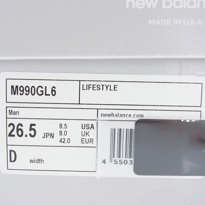 NEW BALANCE ニューバランス M990GL6 Made in USA 990 v6 GL6 Dワイズ スニーカー グレー系  26.5cm【新古品】【未使用】【中古】