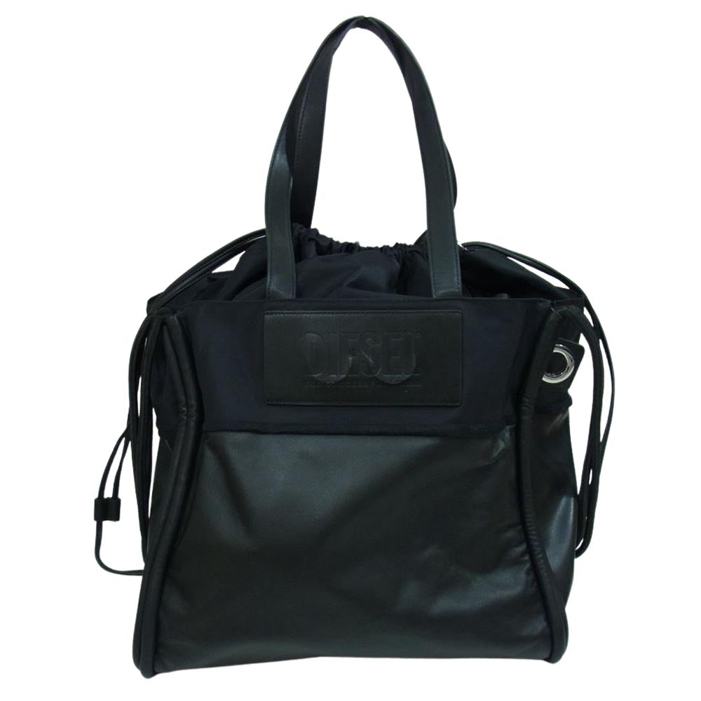 DIESEL ディーゼル レザー 巾着 トート バッグ ブラック系【中古】