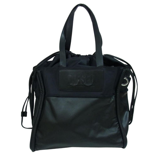 DIESEL ディーゼル レザー 巾着 トート バッグ ブラック系【中古】