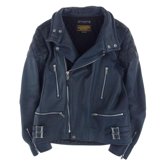 NEIGHBORHOOD ネイバーフッド 12AW 122CCMJN-JKM02S × mastermind JAPAN マスターマインド THUNDER BOLT  サンダーボルト レザー ダブル ライダース ジャケット ネイビー系 L【中古】