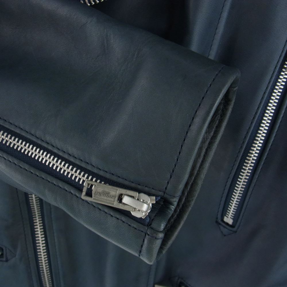 NEIGHBORHOOD ネイバーフッド 12AW 122CCMJN-JKM02S × mastermind JAPAN マスターマインド THUNDER BOLT  サンダーボルト レザー ダブル ライダース ジャケット ネイビー系 L【中古】