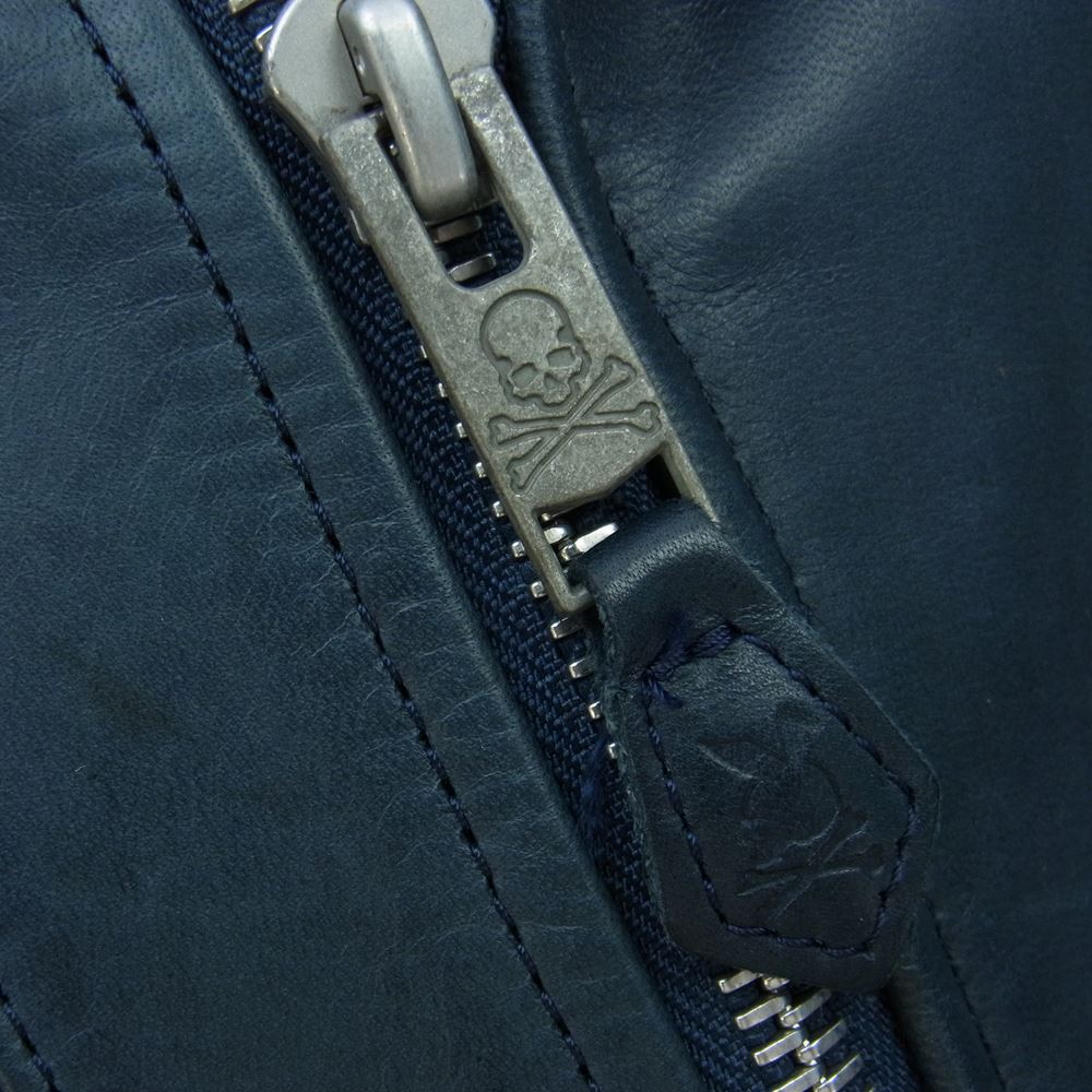 NEIGHBORHOOD ネイバーフッド 12AW 122CCMJN-JKM02S × mastermind JAPAN マスターマインド THUNDER BOLT  サンダーボルト レザー ダブル ライダース ジャケット ネイビー系 L【中古】