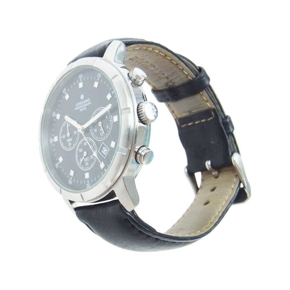 JUNGHANS ユンハンス CHRINOGRAPH クロノグラフ クォーツ 時計 WR5BAR レザーベルト ブラック系【中古】