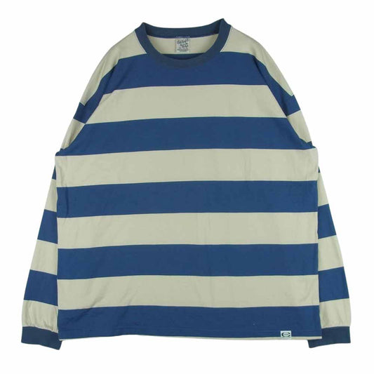 CALEE キャリー 23SS DROP SHOULDER WIDE PITCH L/S T-SHIRT ドロップ ショルダー ワイド ボーダー 長袖 Tシャツ ネイビー系 オフホワイト系 XL【中古】