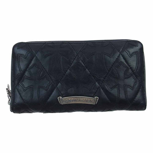 CHROME HEARTS クロムハーツ（原本無） REC F ZIP QUILTED セメタリークロス キルティング ラウンドジップ ウォレット 財布 ブラック系【中古】